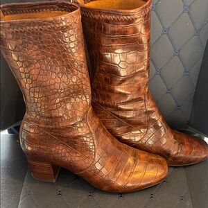 Anthropologie Silent D Brown Faux Croc Boots 7.5/38